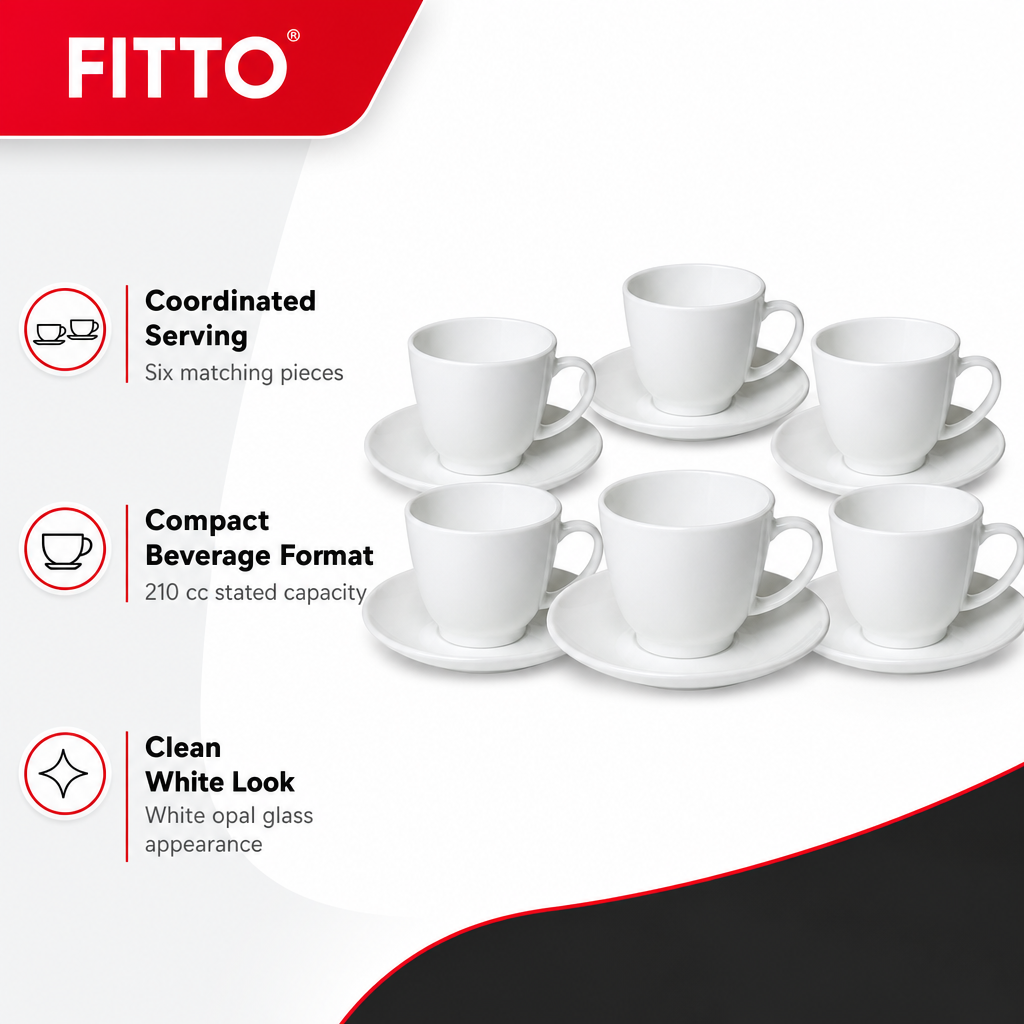 72 Pieces Opal Glass Cup 210 cc, White 6-Piece Pack for Tea, Coffee and Everyday Serving
