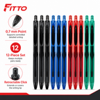 72 Pieces Gel Pens 0.7mm, Retractable Fine Point, 12 Pieces, Assorted Barrel Colours