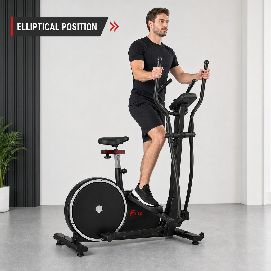 48 Pieces Elliptical Trainers with Exercise Bike Seat, Digital Monitor and Heavy-Duty Steel Frame, 124.5 x 38 x 76 cm
