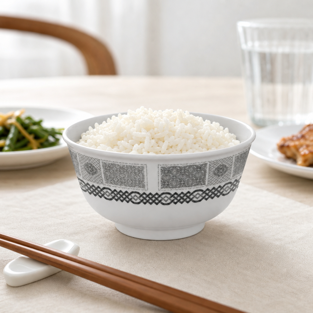 120 Pieces Melamine Rice Bowl, 5 Inch, Grey Geometric Border, Single Bowl