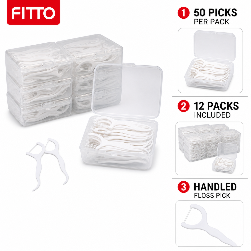 96 Pieces Dental Floss Picks, White, 50 Pieces Per Pack, 12-Pack