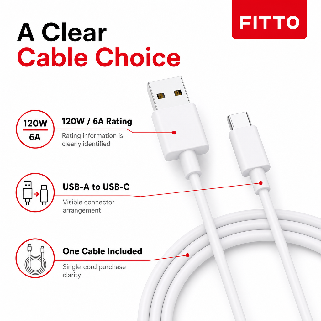 120 Pieces 120W 6A USB-A to USB-C Fast Charging Data Cable, Single Cord for Compatible Devices