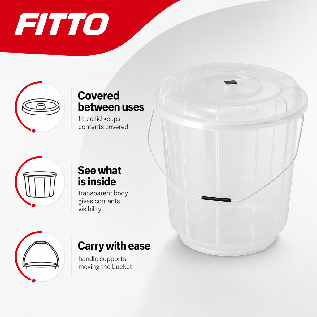 96 Pieces Transparent Plastic Bucket with Lid and Carry Handle, 11 Litre