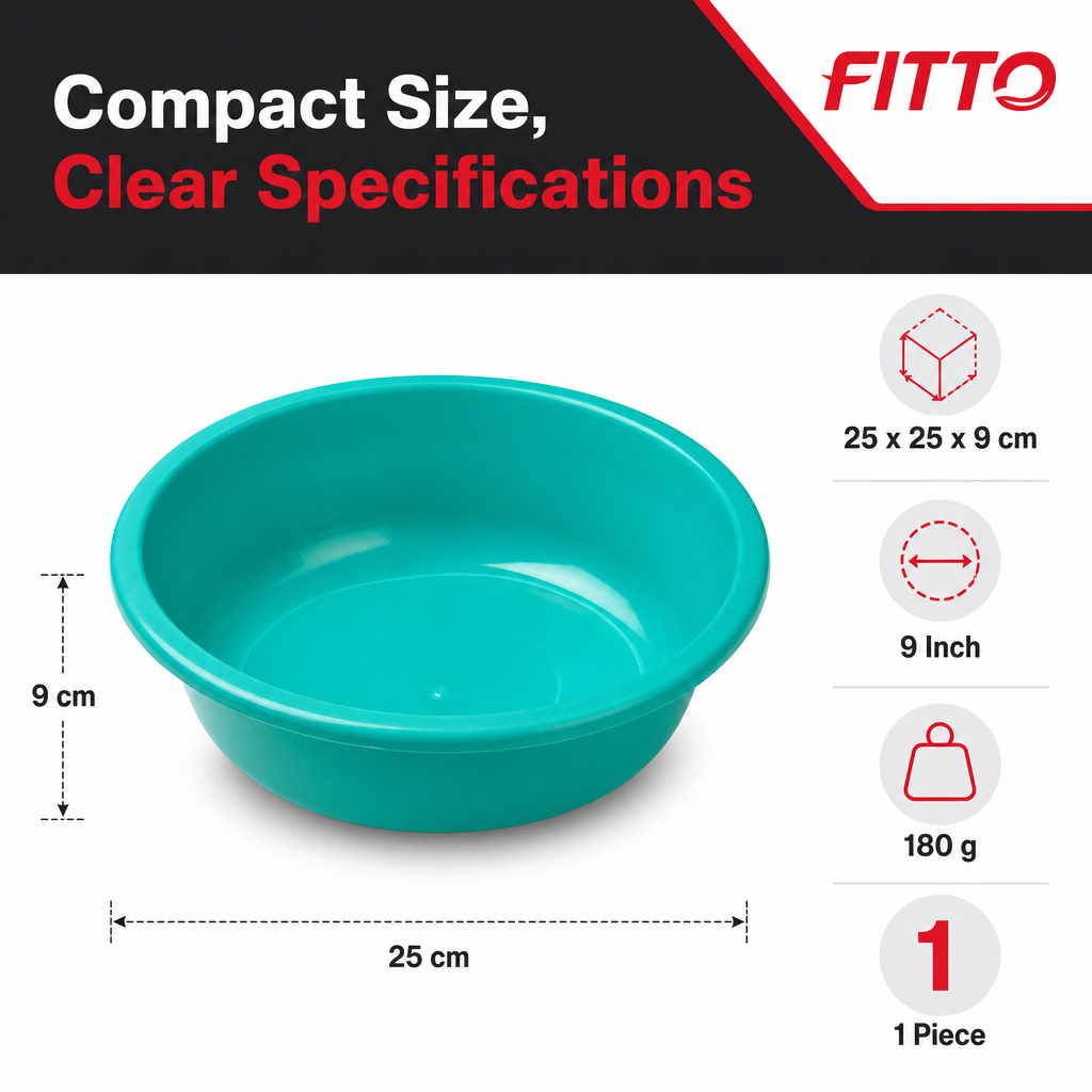 240 Pieces Teal Green Plastic Round Wash Basin, 9 Inch, 1 Piece, Lightweight Household Rinse Bowl