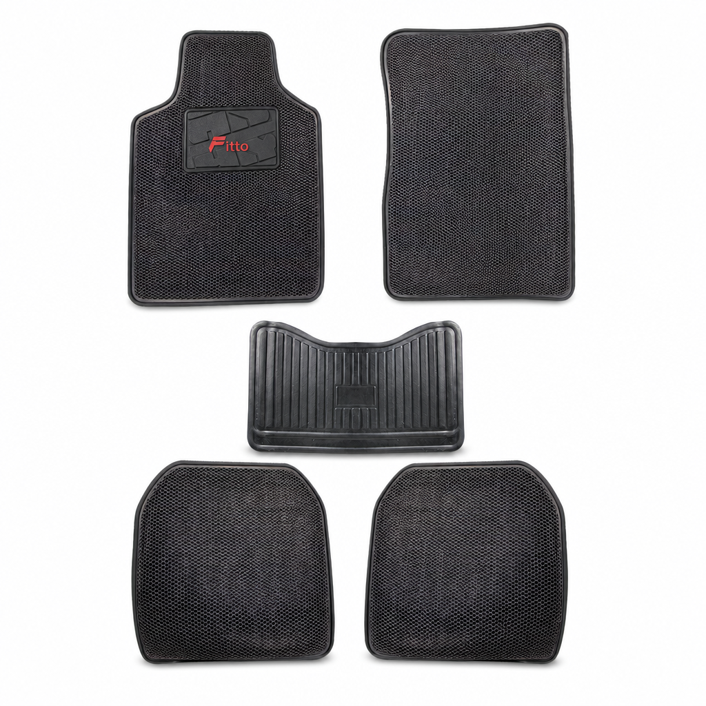 48 Pieces Car Floor Mat Sets, 3D Coil Design with Heel Pad, Black and Grey, 5-Piece