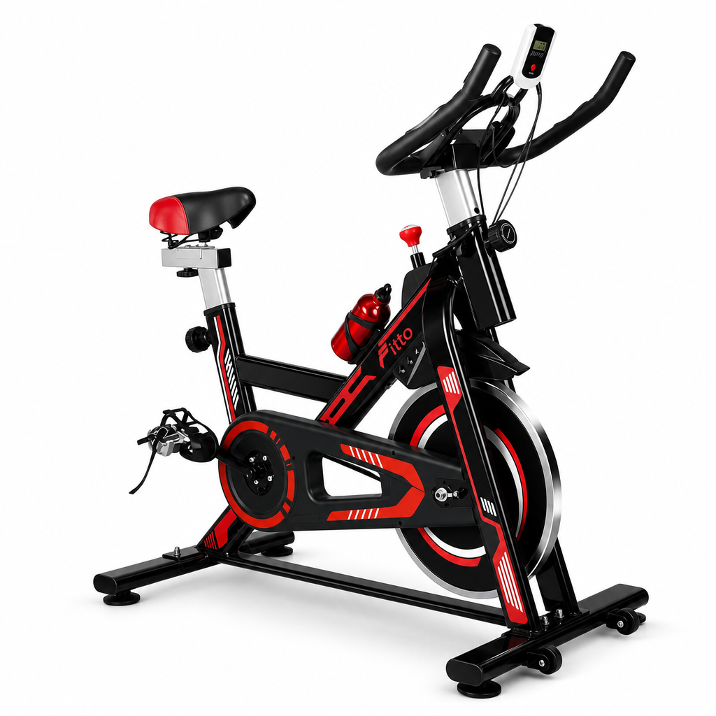 48 Pieces Spin Bikes with Heavy-Duty Steel Frame and LCD Monitor, Black and Red