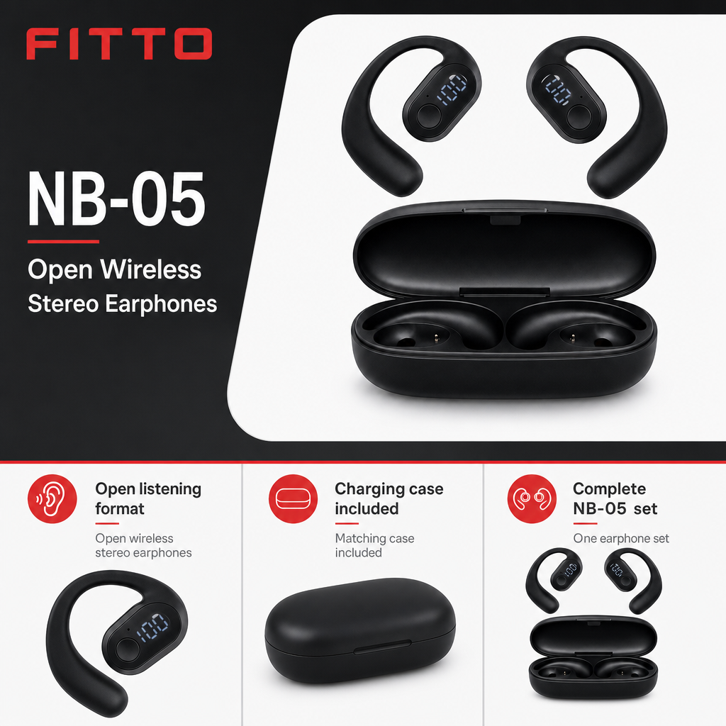 120 Pieces Open Wireless Stereo Earphones with Charging Case, Black, NB-05