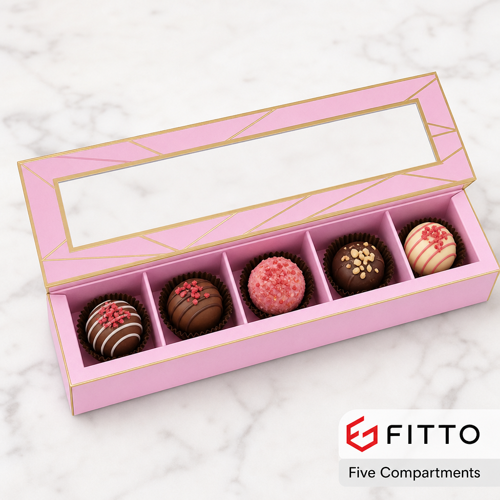 144 Pieces Chocolate Box with 5 Compartments, Pink, 23 x 6.5 x 6.7 cm, 1 Piece