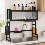 48 Pieces Over-the-Sink Dish Drying Rack with Cup, Plate and Utensil Holders, Black, 85 × 25 × 90.5 cm