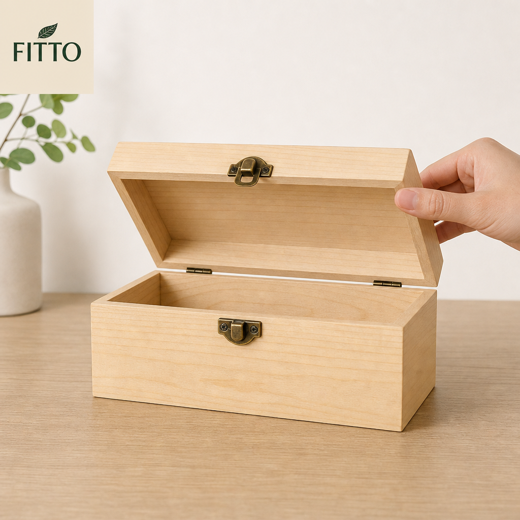 96 Pieces Wooden Storage Box, Rectangular Keepsake Organizer with Front Clasp, 10 x 6 Inch, Natural Wood, 1 Piece