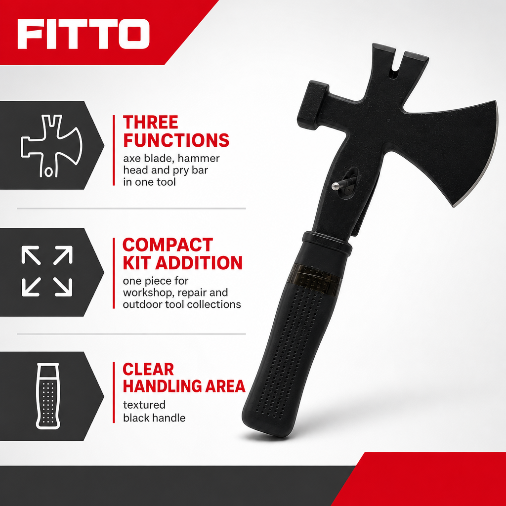 96 Pieces 3-in-1 Utility Hatchet with Axe Blade, Hammer Head and Pry Bar, 32 cm, Black, 1 Piece