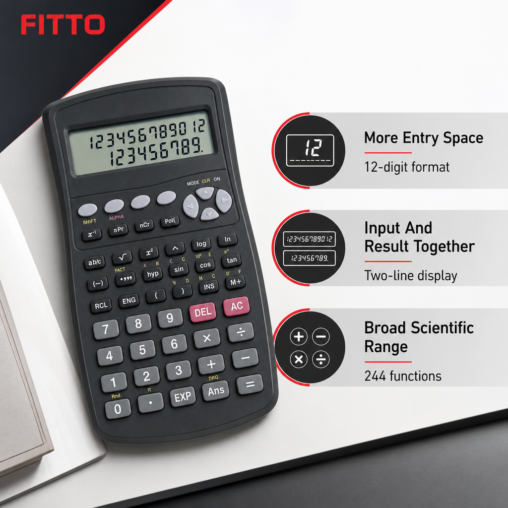 72 Pieces Scientific Calculators, 12-Digit, Two-Line Display, 244 Functions, Black and Grey, 1 Piece