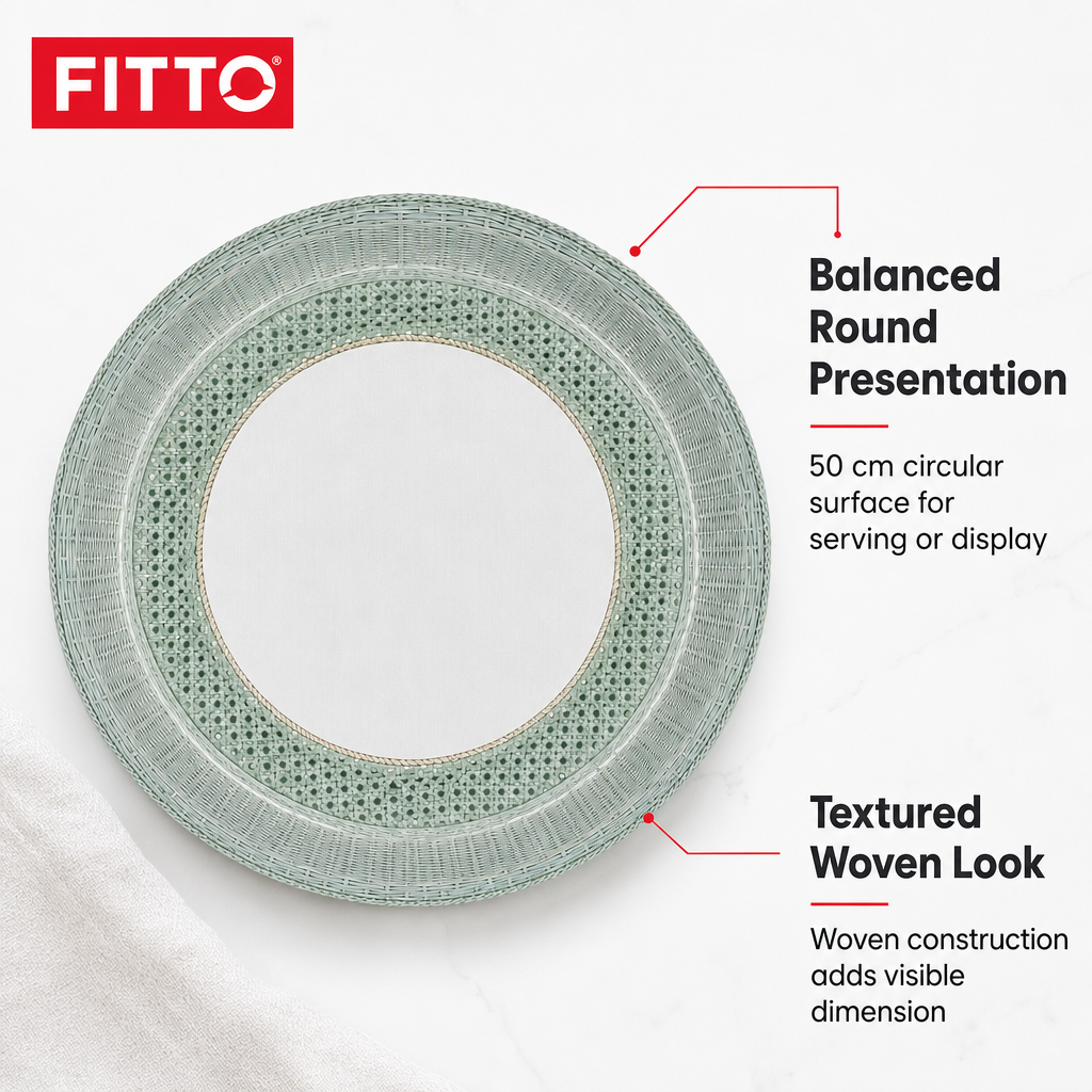 72 Pieces Round Woven Serving Trays, 50 cm, Sage Green Decorative Tabletop Tray
