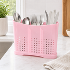 144 Pieces Utensil Organizer, Pink Plastic Cutlery Holder with Compartments, 31 x 25 x 13 cm