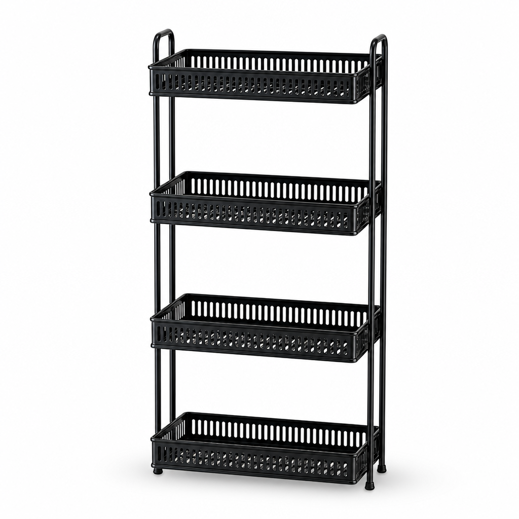 60 Pieces Four-Tier Metal Storage Rack with Ventilated Basket Shelves, Black