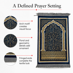 72 Pieces Decorative Prayer Mats, Turkish Style Floral Design, Blue and Gold, Fringed Edges, 36 x 28 cm