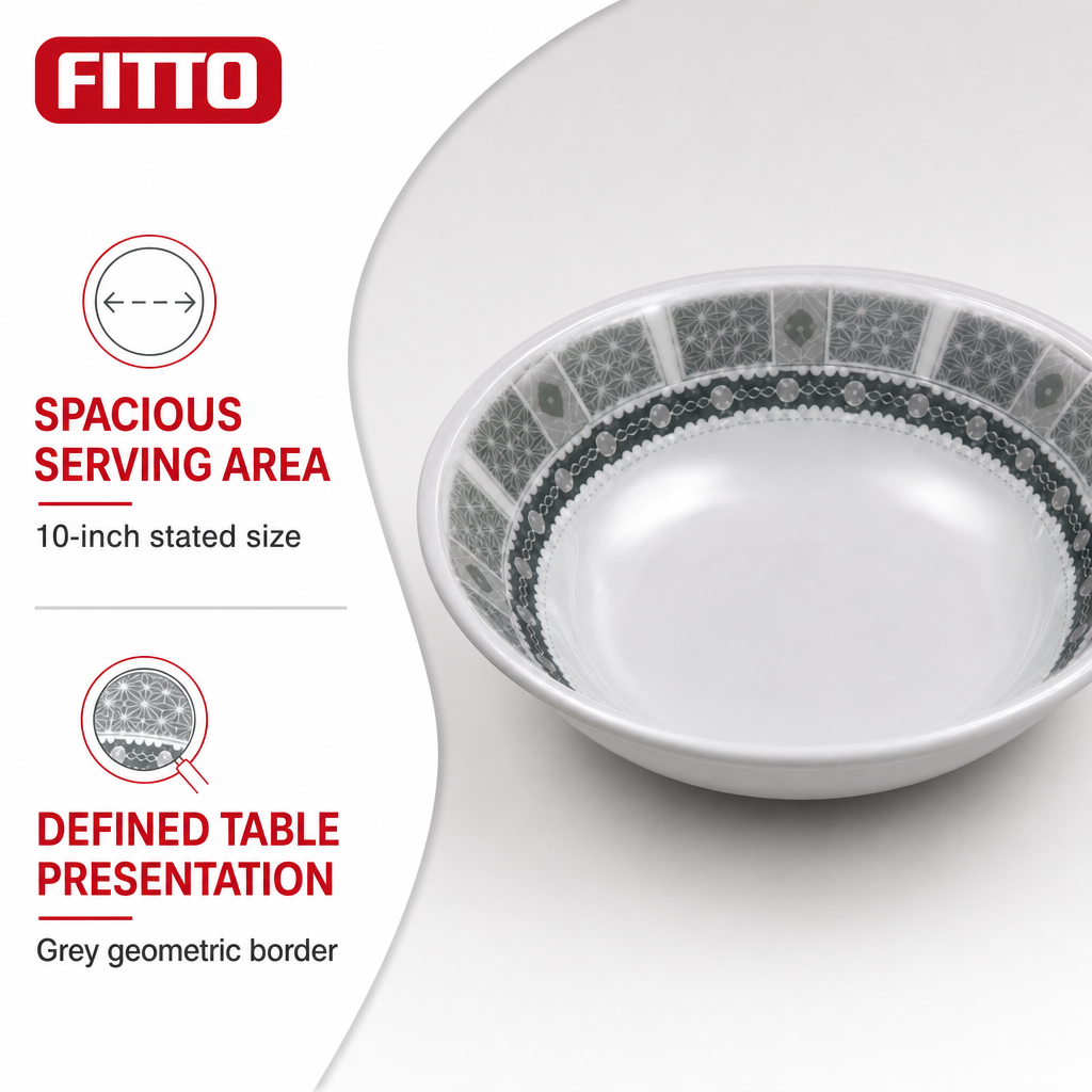 96 Pieces Melamine Salad Bowl, 10 Inch, Grey With Geometric Border