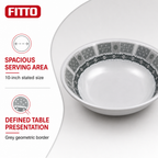 96 Pieces Melamine Salad Bowl, 10 Inch, Grey With Geometric Border