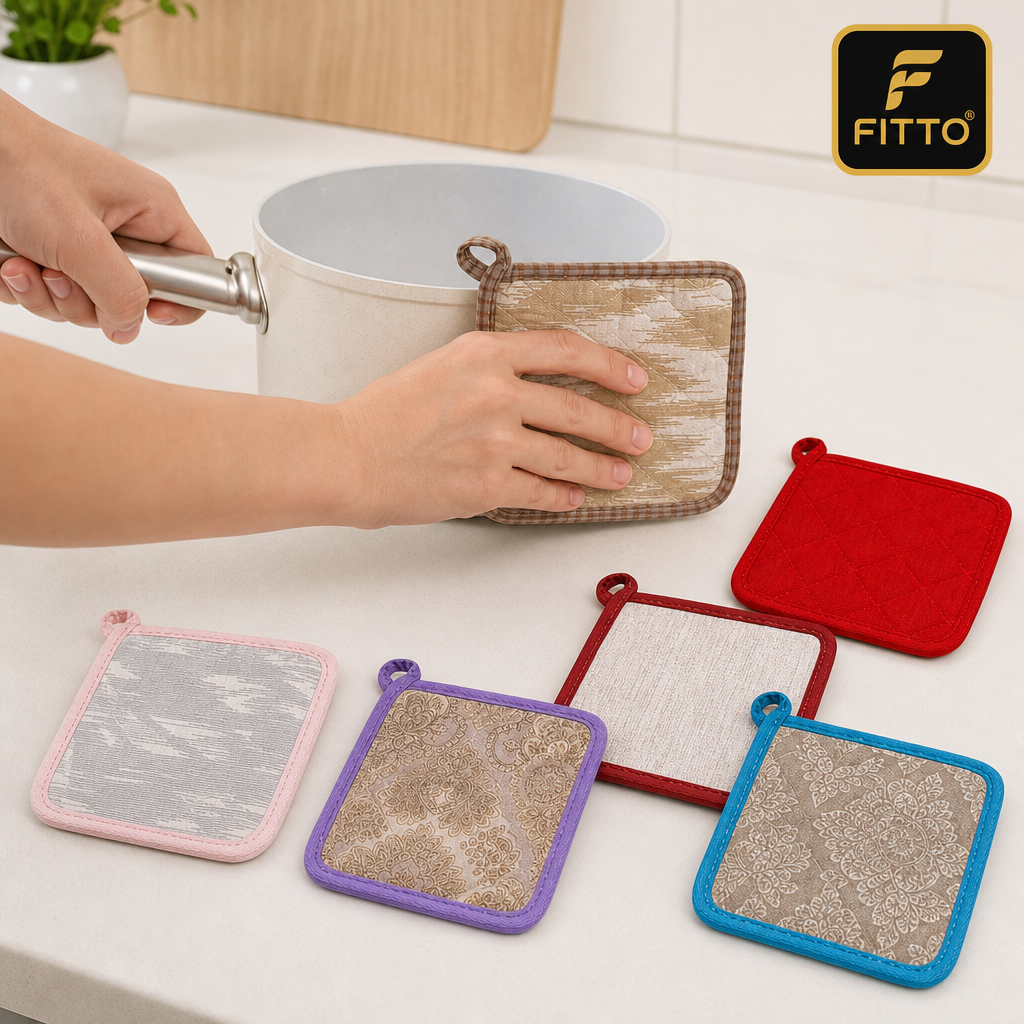 96 Pieces Quilted Fabric Pot Holders, 6-Piece Kitchen Set, Assorted Colours