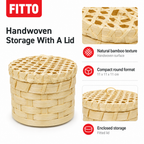 96 Pieces Handwoven Bamboo Round Storage Box with Lid, Natural, 11 x 11 x 11 cm