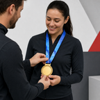 144 Pieces Sports Medal with Blue Ribbon, Gold Ribbed Edge Award Medal, 10 x 8 cm