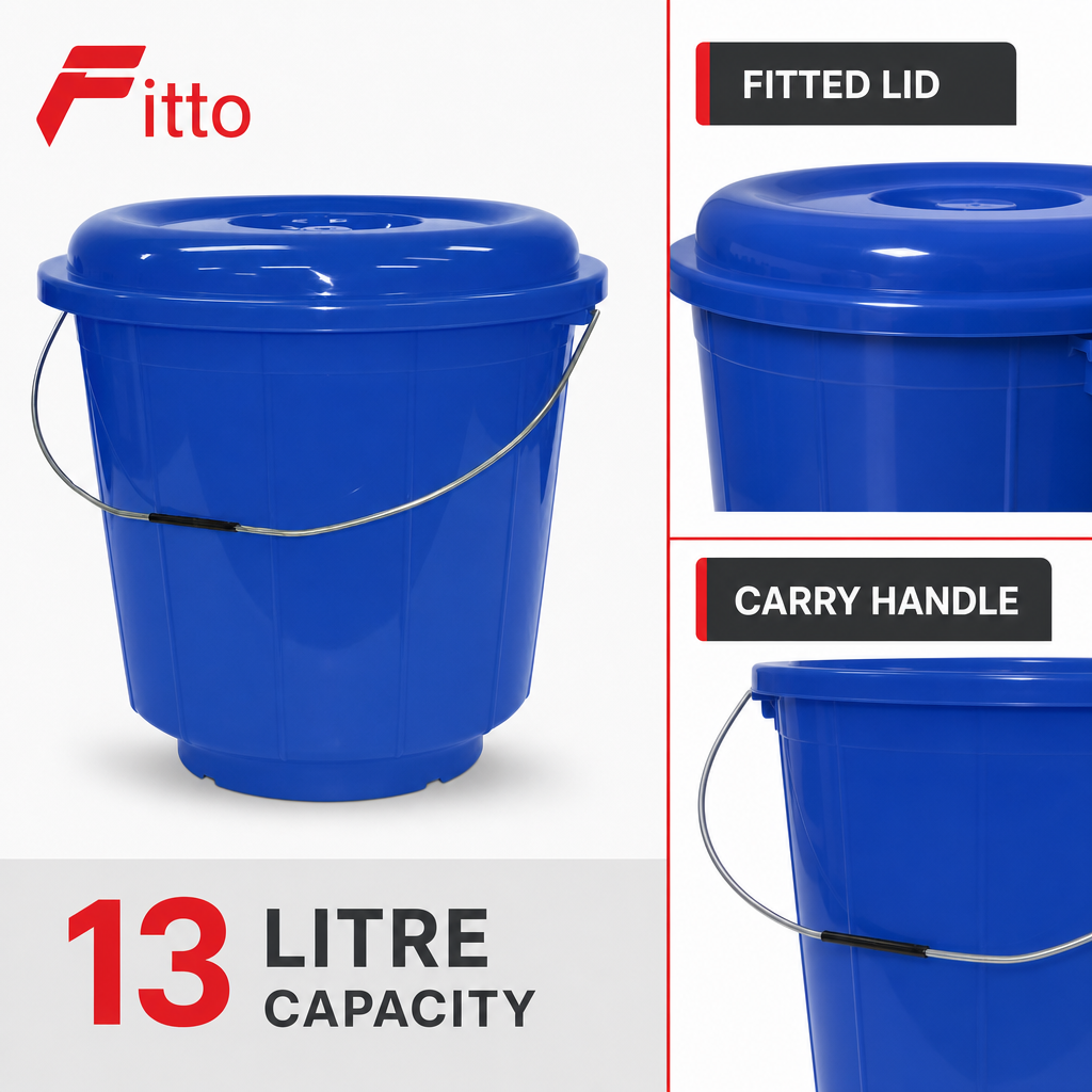 96 Pieces Plastic Bucket With Lid and Carry Handle, 13 Litre, Blue