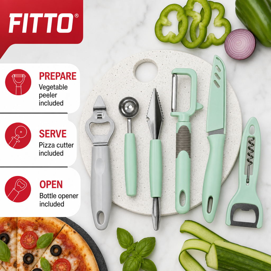 120 Pieces 5-Piece Kitchen Tool Set, Mint and Black Utensils with Vegetable Peeler, Pizza Cutter and Bottle Opener