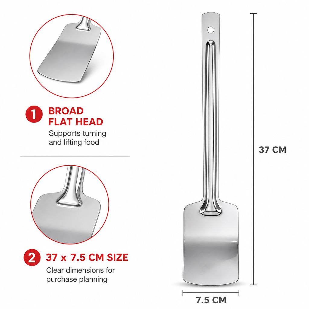144 Pieces Stainless Steel Flat Turner, 37 x 7.5 cm, Silver, 1 Piece