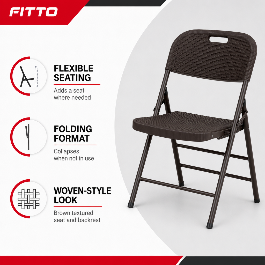 48 Pieces Folding Chair, Brown Heavy-Duty Design with Woven Rattan-Style Seat and Backrest, Single Piece