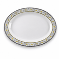 96 Pieces Melamine Wavy Oval Serving Plate, 17 Inch, White Grey with Yellow Accents