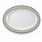 96 Pieces Melamine Wavy Oval Serving Plate, 17 Inch, White Grey with Yellow Accents