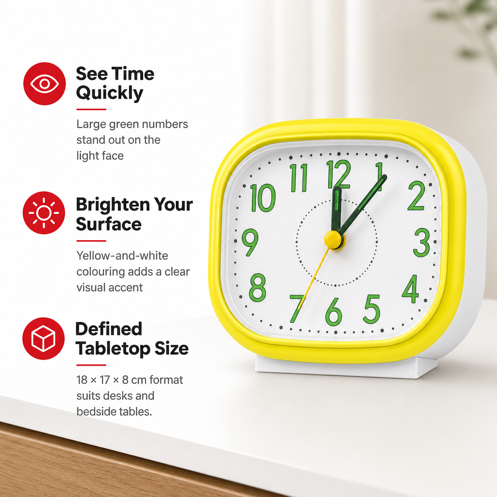 96 Pieces Quartz Alarm Clocks, Yellow and White Square Design with Large Green Numbers for Bedroom or Desk