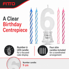 144 Pieces LED Happy Birthday Number 6 Cake Candle Set with 4 Slim Candles, 9 cm