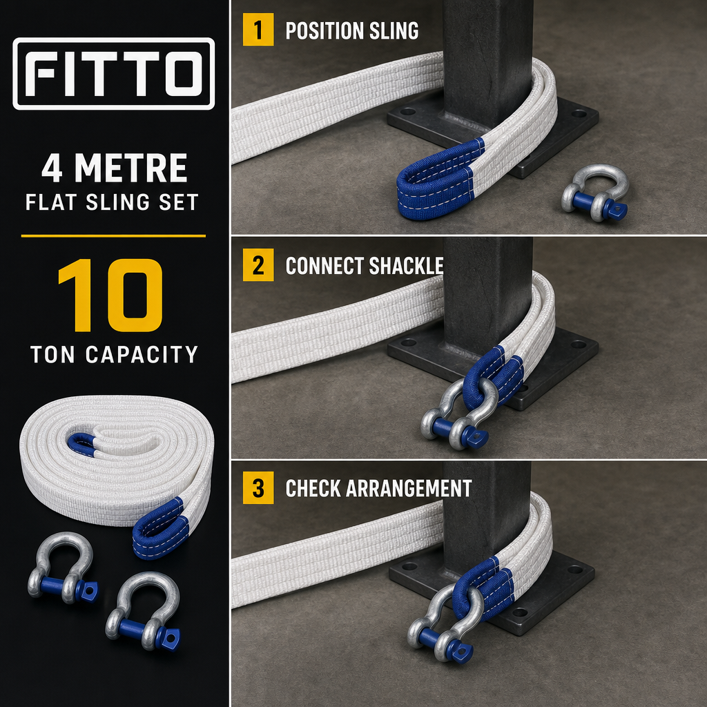 60 Pieces Heavy-Duty Polyester Flat Lift Sling Strap with 2 Bow Shackles, 10 Ton Capacity, 4 Meter, White, 1 Piece