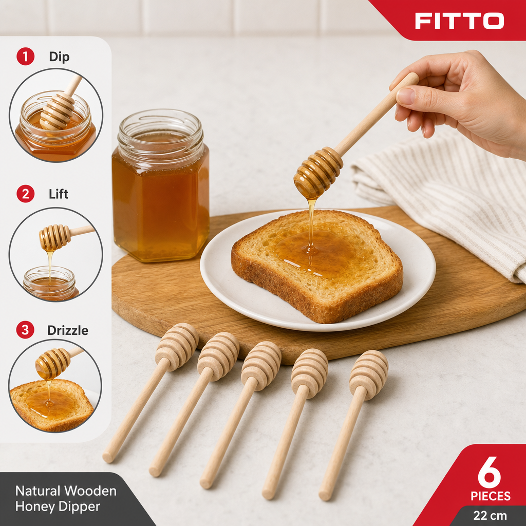 96 Pieces Natural Wooden Honey Dipper Sticks, 6 Pieces, 22 cm