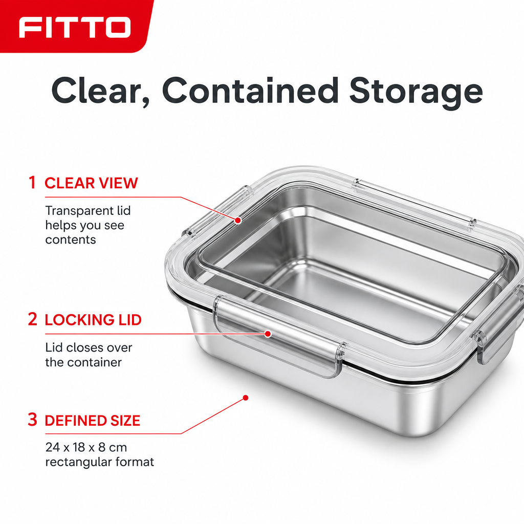 96 Pieces Food Storage Containers, Silver Rectangular Stainless Steel Box with Clear Locking Lid, 24 x 18 x 8 cm