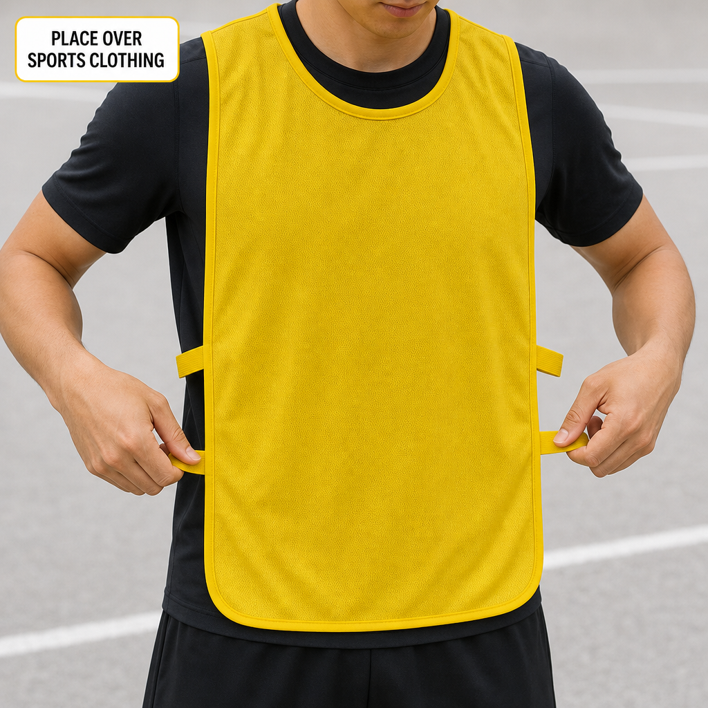 48 Pieces Lightweight Fabric Sports Training Bibs with Side Straps, Standard Size, Yellow, 12-Piece Pack
