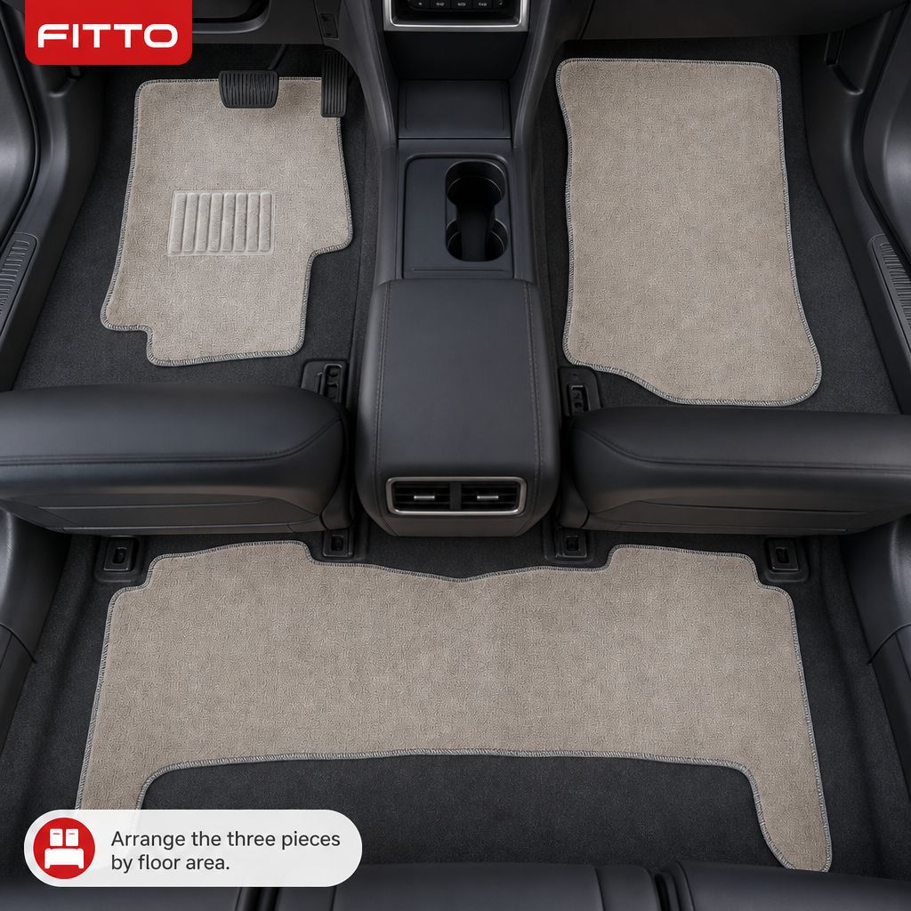 48 Pieces Carpet Car Floor Mat Set, Beige, 3-Piece Interior Protection