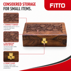 120 Pieces Wooden Rectangular Storage Box, 8 x 5 Inch, Carved Design with Front Clasp