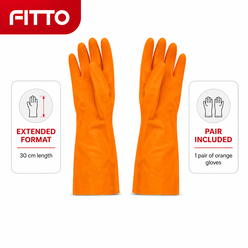 144 Pieces Orange PVC Household Cleaning Gloves, 30 cm, 1 Pair