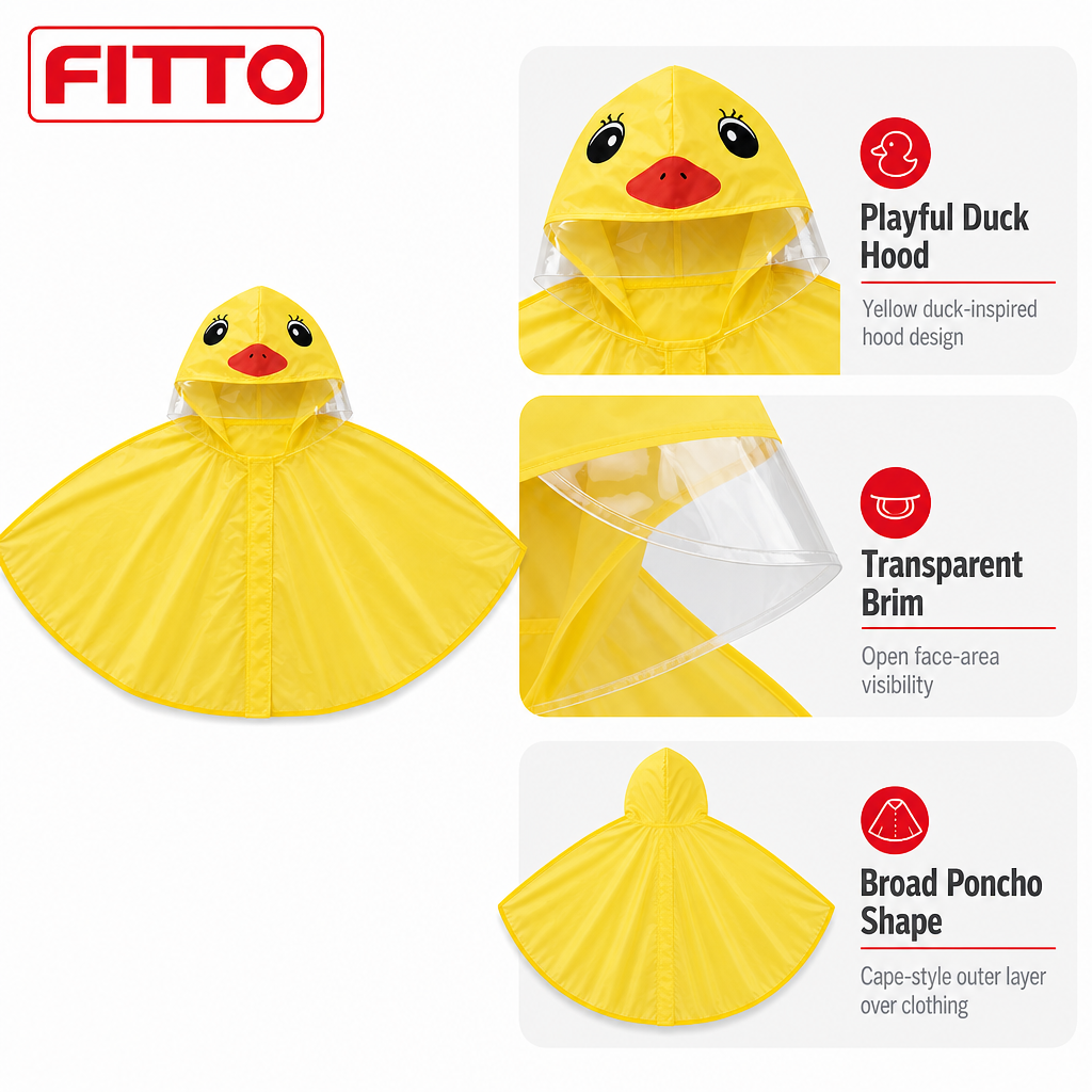 96 Pieces Yellow Duck Rain Ponchos with Hood and Transparent Brim for Young Wearers