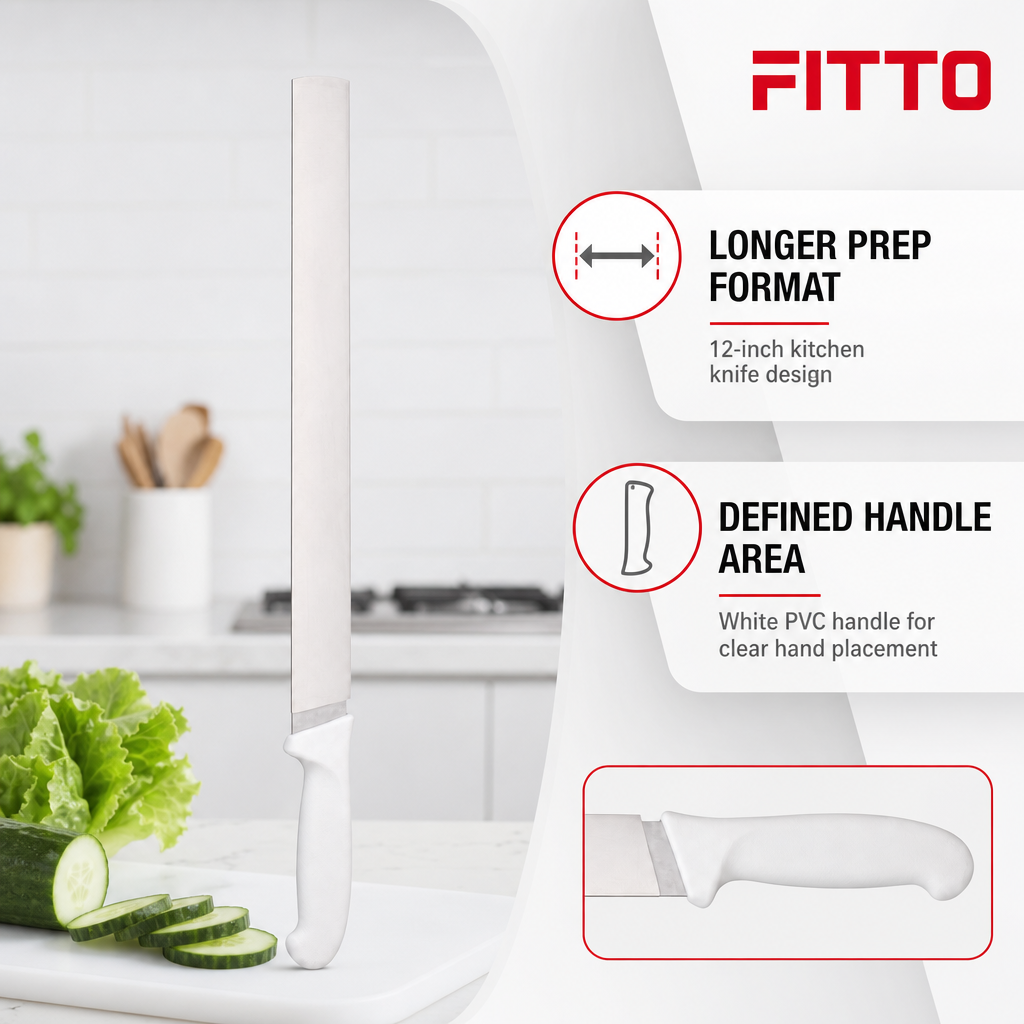 96 Pieces Kitchen Knives, 12 Inch Long Blade with White PVC Handle, 1 Piece