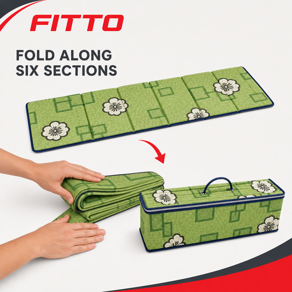 48 Pieces Folding Foam Mattresses, 6-Fold, Green Floral, 20 kg