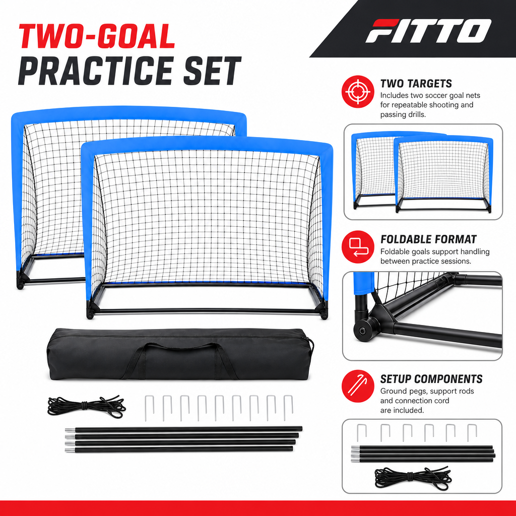 48 Pieces Soccer Goal Net Practice Set, 2-Pack Foldable Training Goals with Carry Bag, Ground Pegs and 3 ft x 4 ft Size