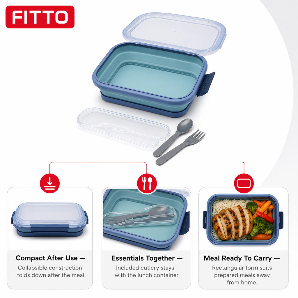 72 Pieces Collapsible Lunch Box with Cutlery, Blue, 15.5 cm