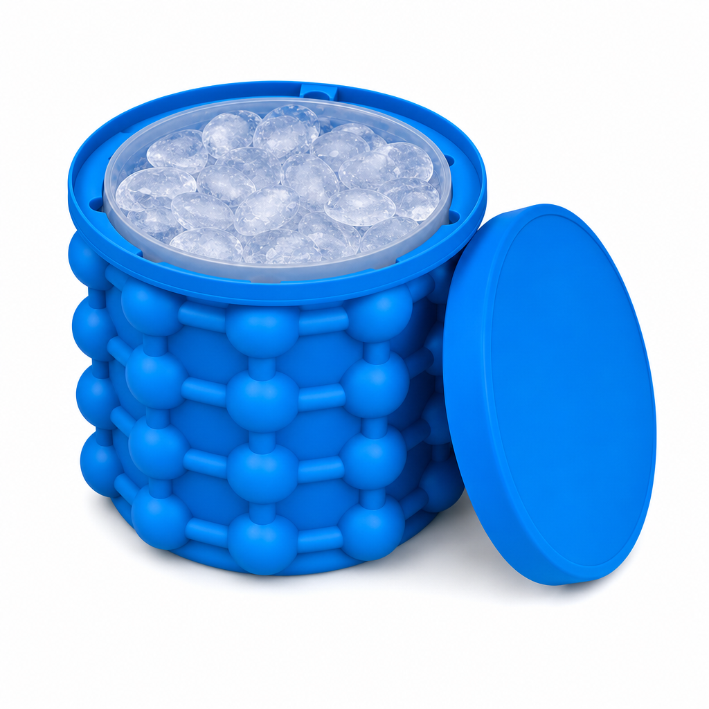 96 Pieces Silicone Ice Cube Maker with Storage Bucket and Lid, Blue, 21 cm