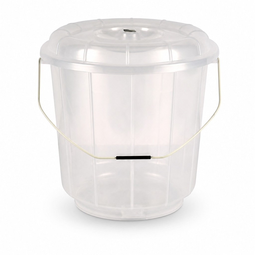 96 Pieces Transparent Plastic Bucket with Lid and Carry Handle, 15 Litre
