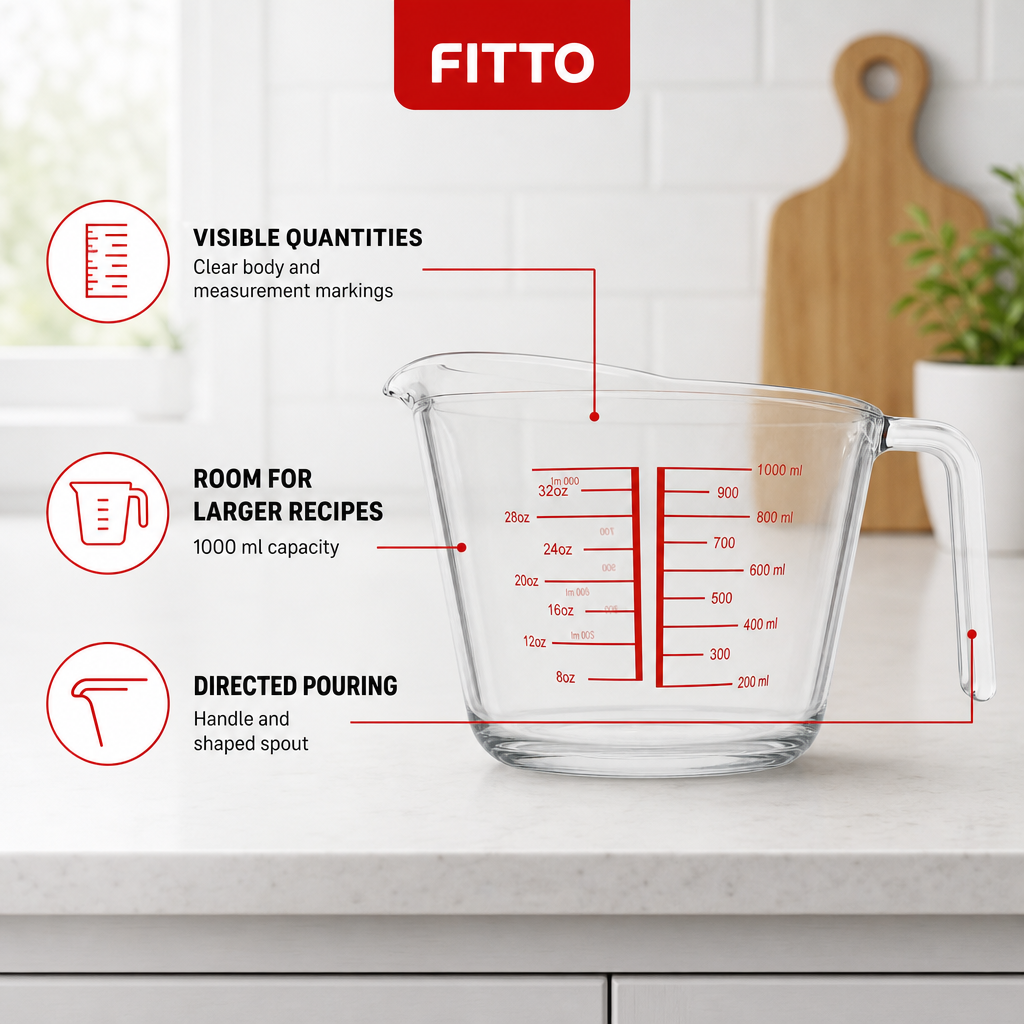 96 Pieces Tempered Glass Measuring Jug, 1000 ml, Clear, 1 Piece with Measurement Markings