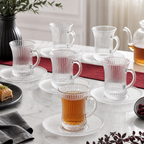 60 Pieces Tall Ribbed Clear Glass Tea Cup and Saucer Set, 12 Pieces