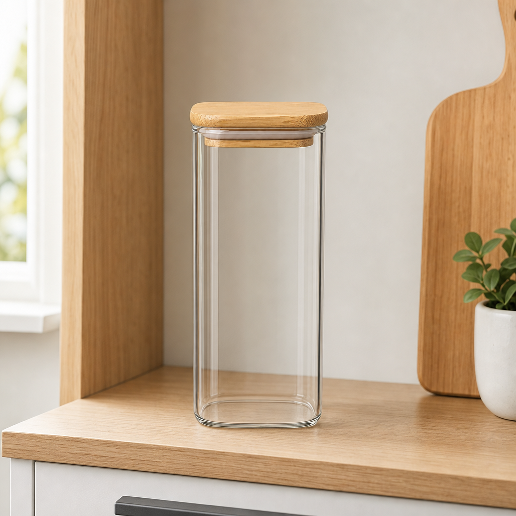 120 Pieces Glass Storage Jar with Wooden Lid, Clear and Natural Wood, 20 x 6 x 6 cm, 1 Piece